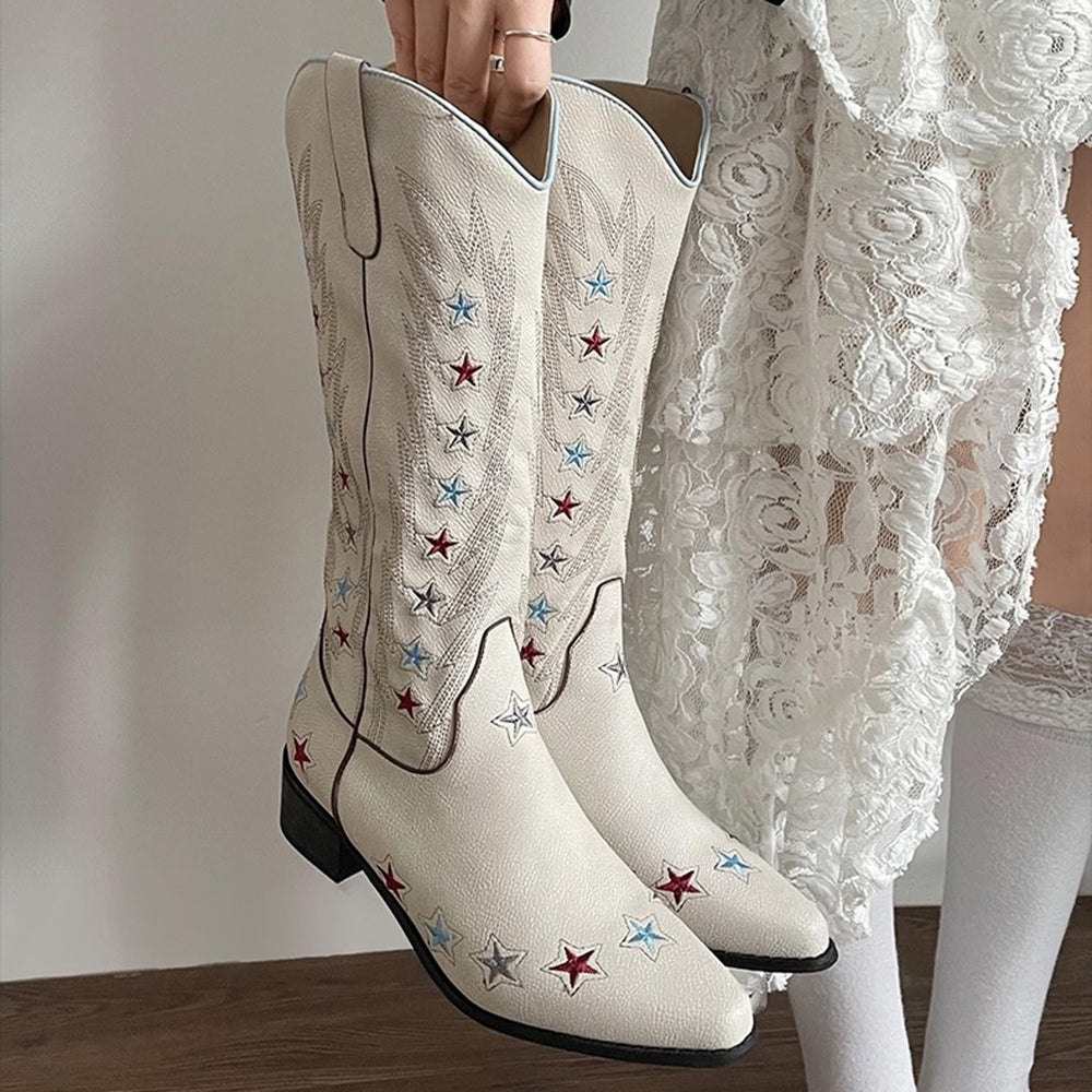 STARRY NIGHT VEGAN LEATHER COWBOY BOOTS Y2K WESTERN STAR