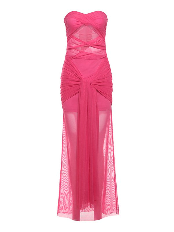 STRAPLESS PINK GOWN WITH CUTOUTS FOR CASUAL STREET STYLE