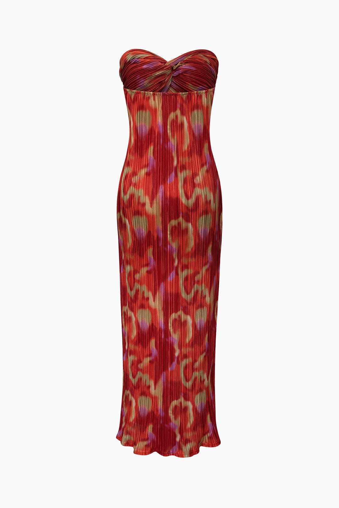 STRAPLESS RED PATTERNED EVENING GOWN - UNIQUE HOLIDAY DRESSES