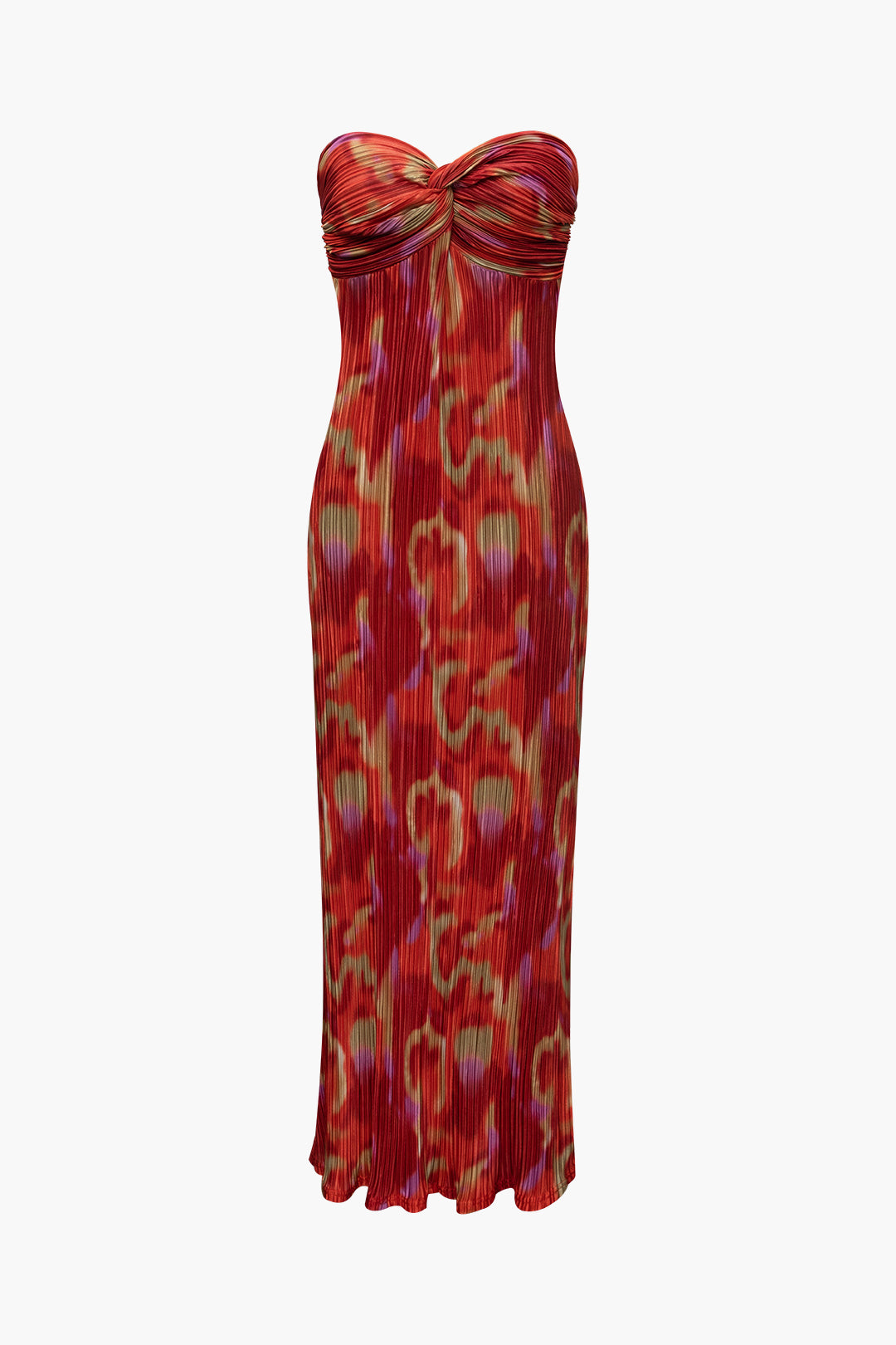 STRAPLESS RED PATTERNED EVENING GOWN - UNIQUE HOLIDAY DRESSES
