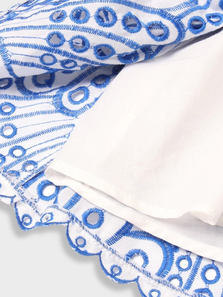 STRAPLESS RUFFLED DRESS - BLUE AND WHITE - PERFECT FIT SIZE GUIDE