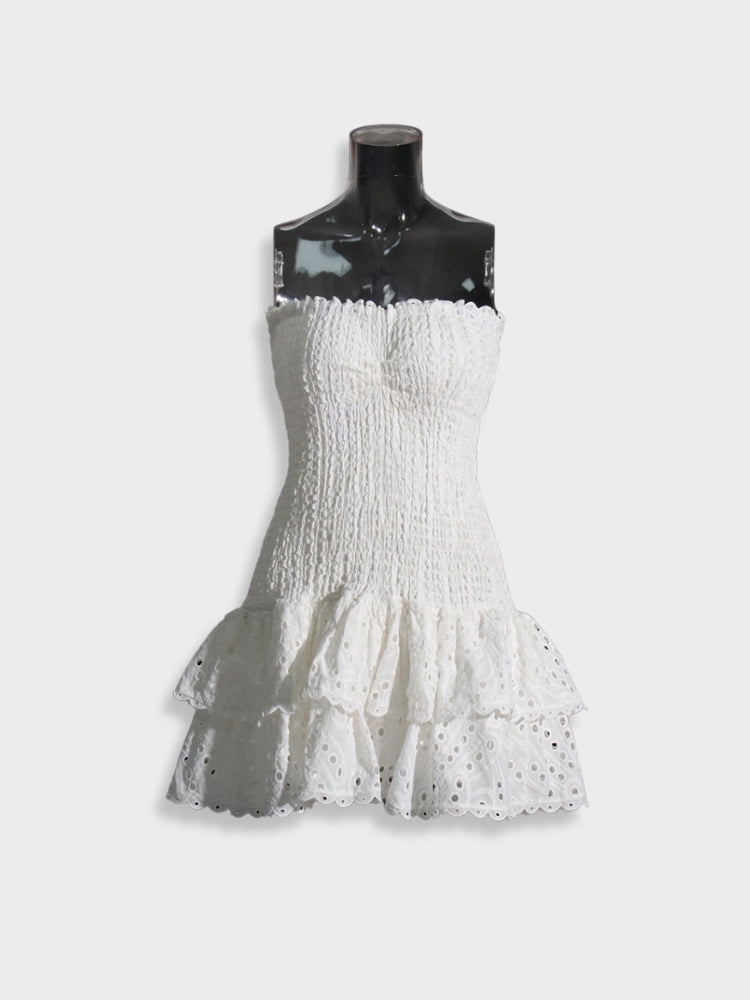 STRAPLESS RUFFLED DRESS - BLUE AND WHITE - PERFECT FIT SIZE GUIDE