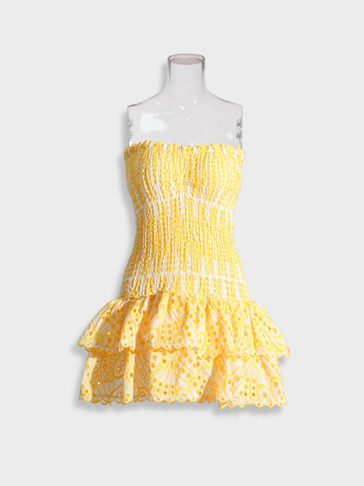 STRAPLESS RUFFLED DRESS - BLUE AND WHITE - PERFECT FIT SIZE GUIDE