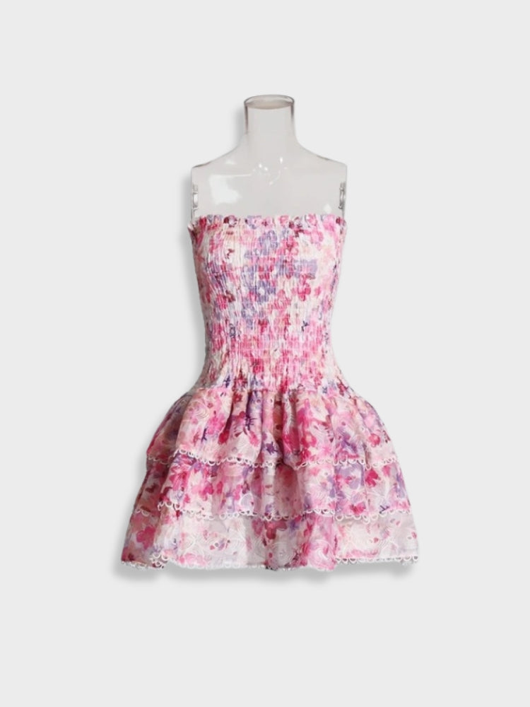 STRAPLESS RUFFLED DRESS - BLUE AND WHITE - PERFECT FIT SIZE GUIDE