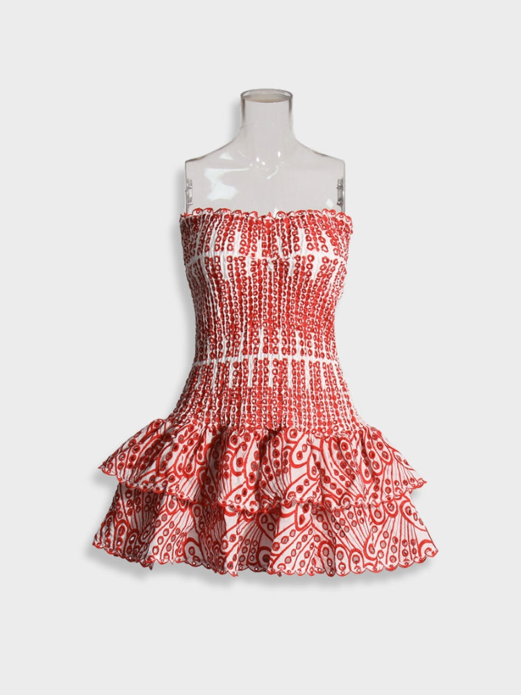 STRAPLESS RUFFLED DRESS - BLUE AND WHITE - PERFECT FIT SIZE GUIDE