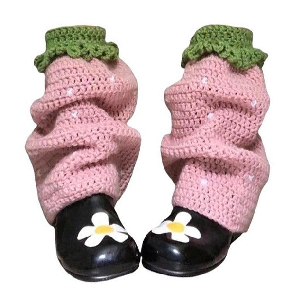 STRAWBERRY CROCHET LEG WARMERS PAIR FOR WOMEN