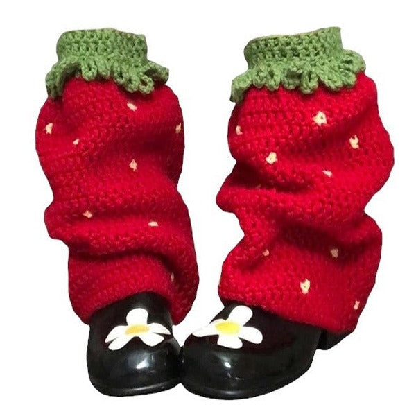 STRAWBERRY CROCHET LEG WARMERS PAIR FOR WOMEN