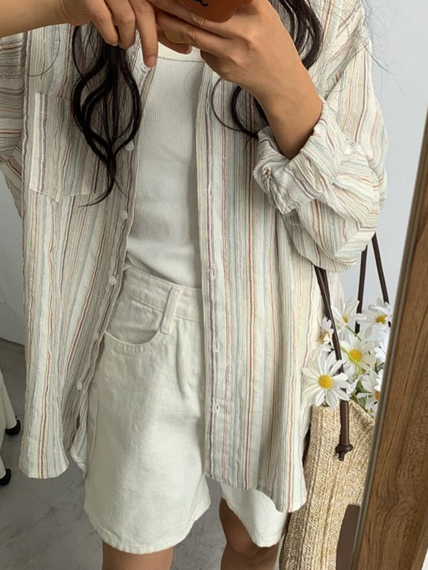 STRIPED BUTTON-DOWN SHIRT WITH COLORFUL STRIPE PATTERN