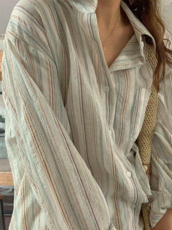 STRIPED BUTTON-DOWN SHIRT WITH COLORFUL STRIPE PATTERN