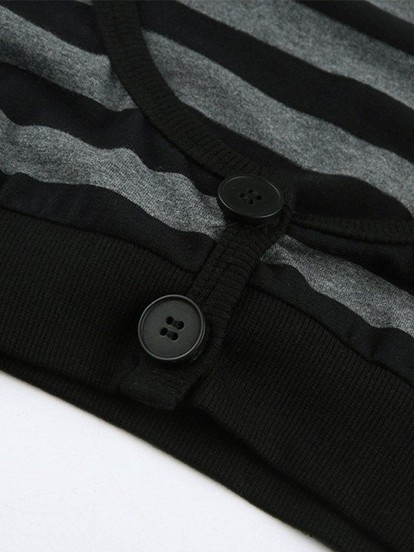 STRIPED CROPPED CARDIGAN WITH LAYERED NECKLACES SUPER CROP LONG SLEEVE