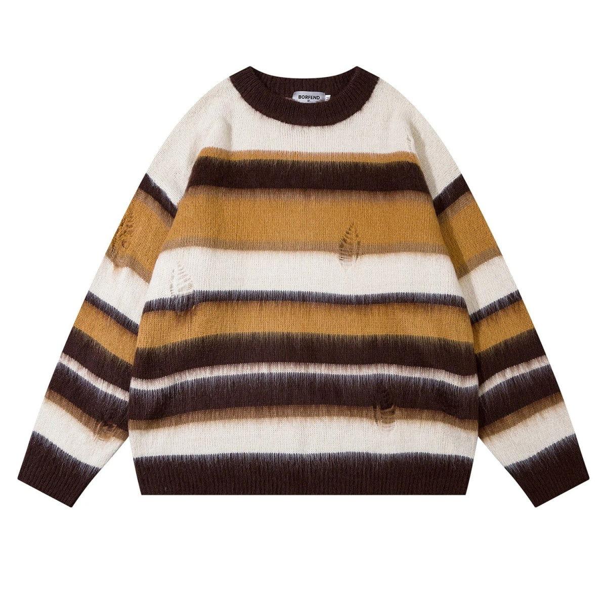 STRIPED DISTRESSED KNIT SWEATER BIMILIS SWEAT UNISEX COTTON