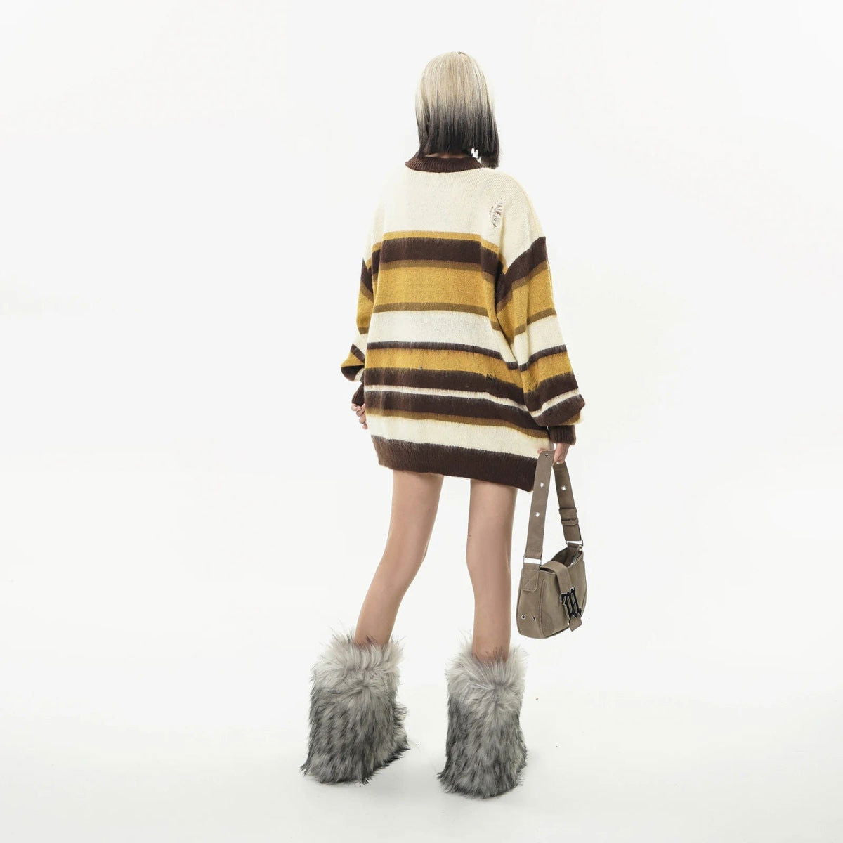 STRIPED DISTRESSED KNIT SWEATER BIMILIS SWEAT UNISEX COTTON