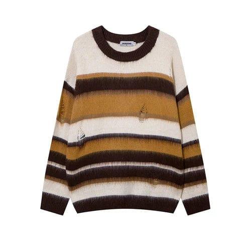 STRIPED DISTRESSED KNIT SWEATER BIMILIS SWEAT UNISEX COTTON