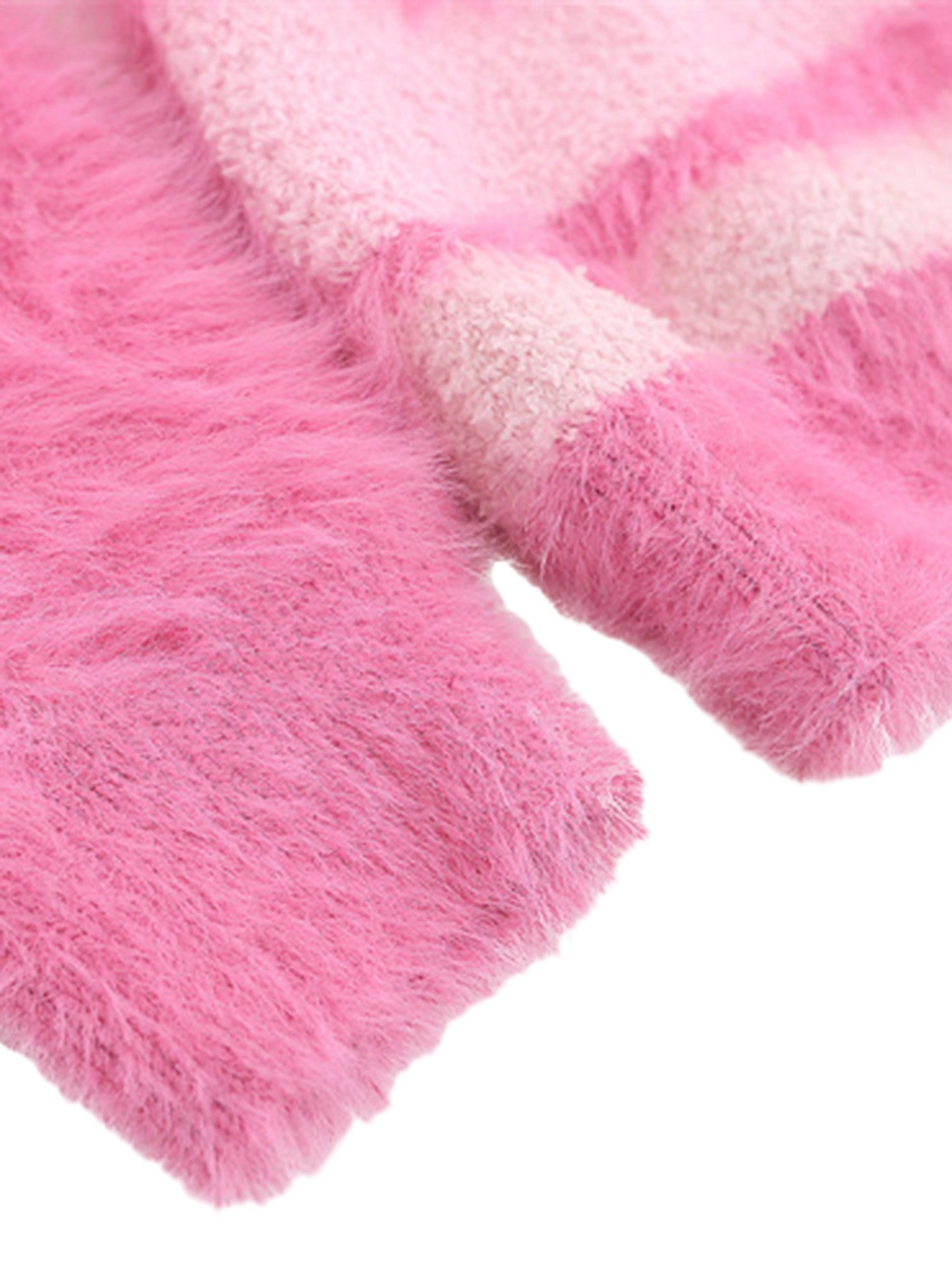 STRIPED FUZZY CARDIGAN WITH LAPEL COLLAR LONG SLEEVE DESIGN