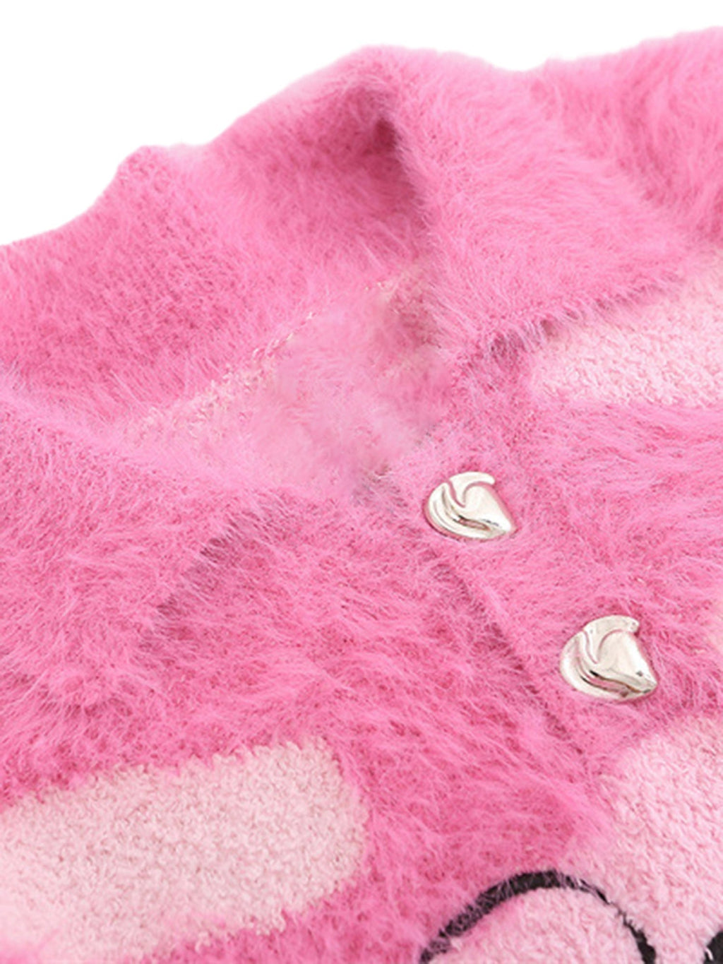 STRIPED FUZZY CARDIGAN WITH LAPEL COLLAR LONG SLEEVE DESIGN