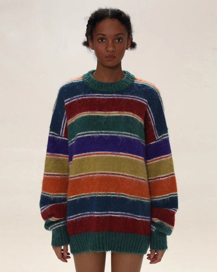 STRIPED FUZZY OVERSIZED SWEATER FOR WOMEN