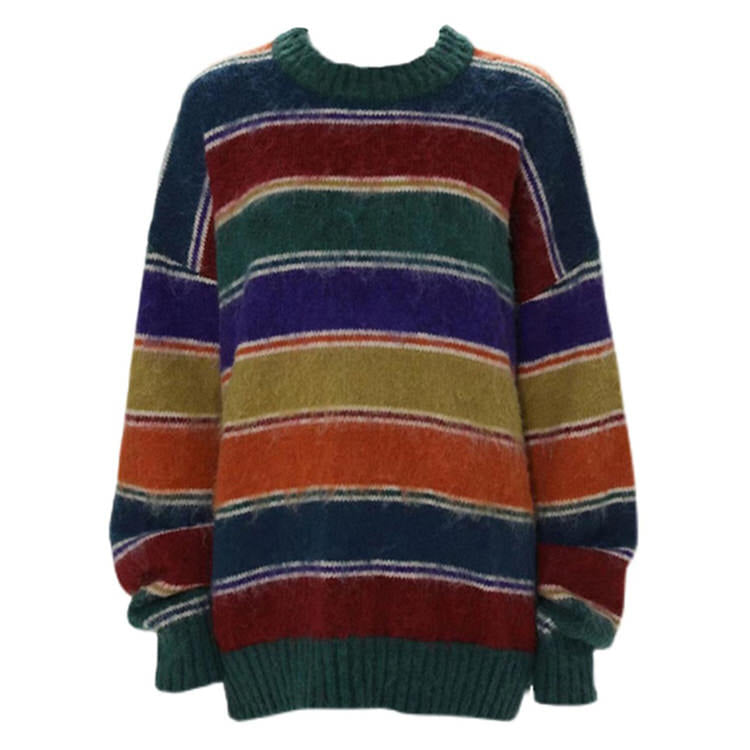 STRIPED FUZZY OVERSIZED SWEATER FOR WOMEN