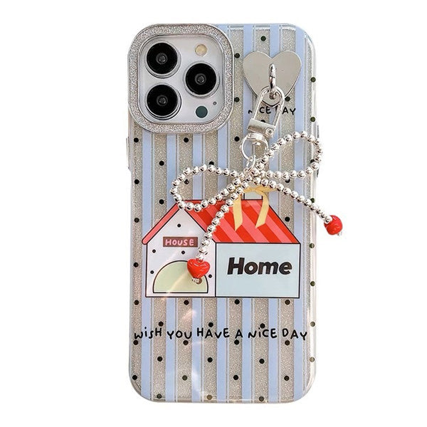 STRIPED HOUSE BOW IPHONE CASE WITH HOUSE DESIGN
