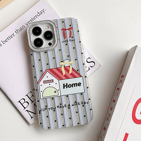 STRIPED HOUSE BOW IPHONE CASE WITH HOUSE DESIGN