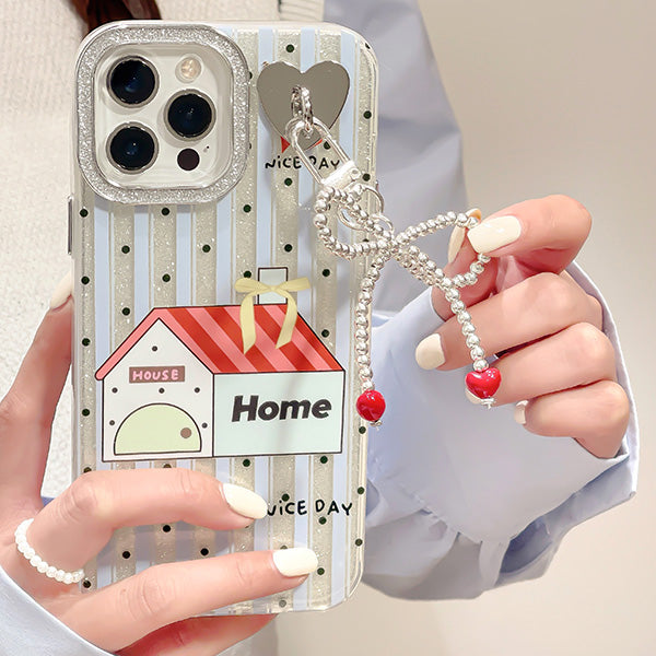 STRIPED HOUSE BOW IPHONE CASE WITH HOUSE DESIGN