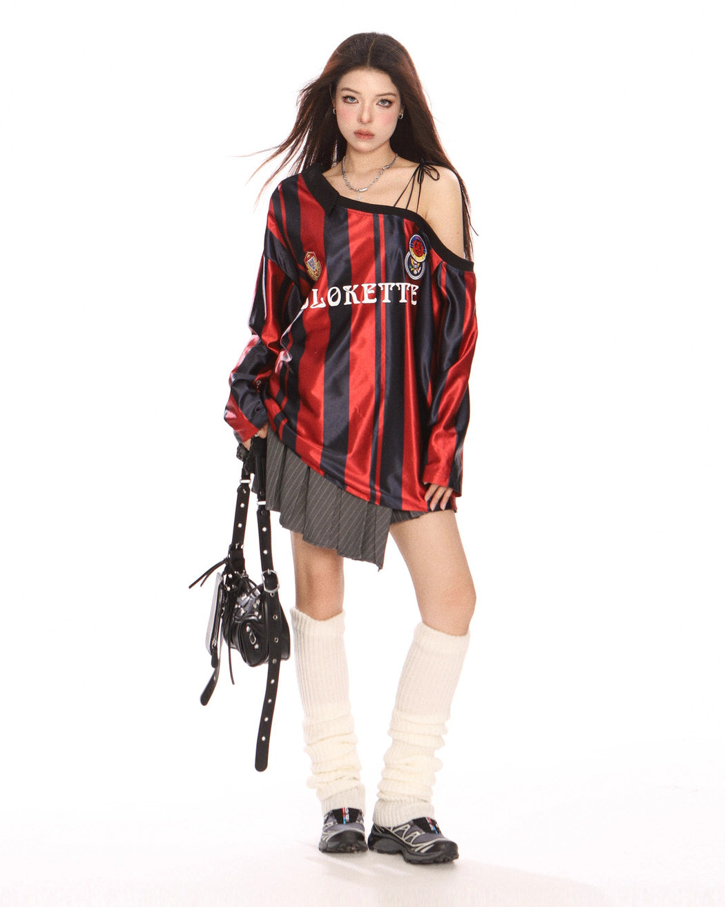 STRIPED JERSEY TOP OFF-SHOULDER CUT TRENDY STREETWEAR