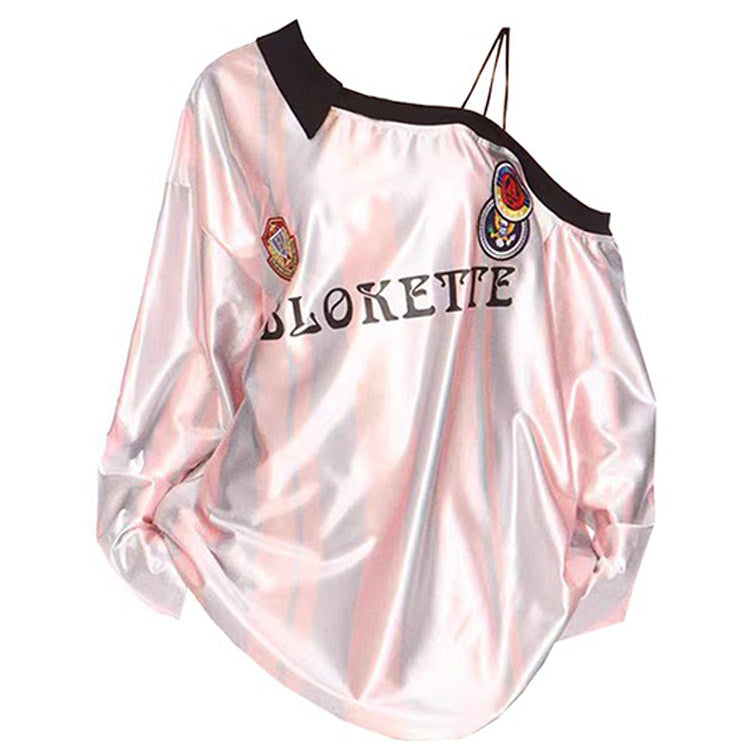 STRIPED JERSEY TOP OFF-SHOULDER CUT TRENDY STREETWEAR