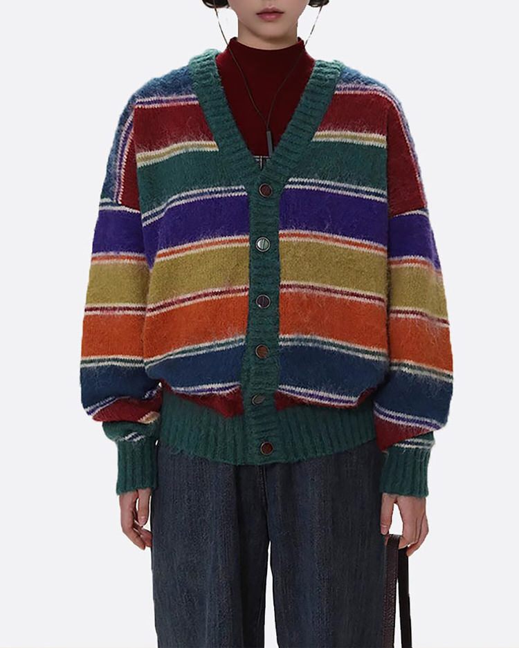 STRIPED KNIT CARDIGAN WITH BUTTONS FOR WOMEN