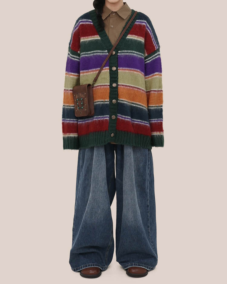 STRIPED KNIT CARDIGAN WITH BUTTONS FOR WOMEN