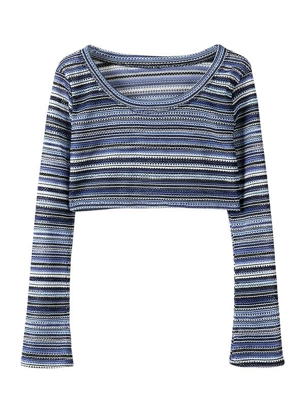 STRIPED KNIT CROP TOP WITH CONTRAST STRIPED CROCHET DETAIL