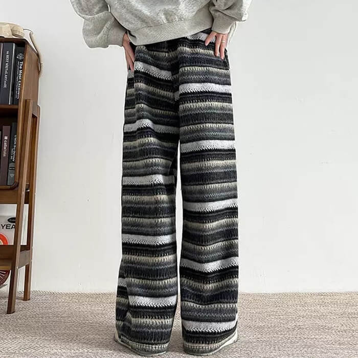 STRIPED KNIT PANTS VINTAGE AESTHETIC TIMELESS ELEGANCE