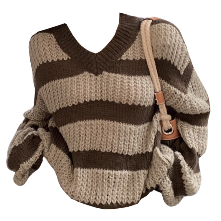 STRIPED KNIT SWEATER AND SHOULDER BAG SET FOR WOMEN