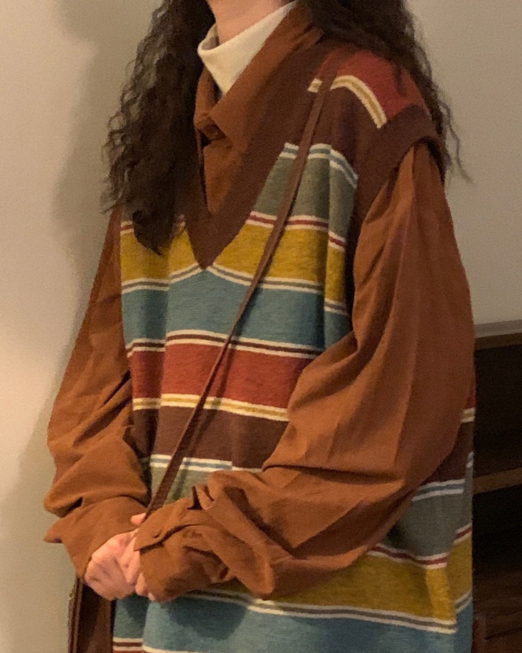 STRIPED KNIT SWEATER VEST FOR WOMEN