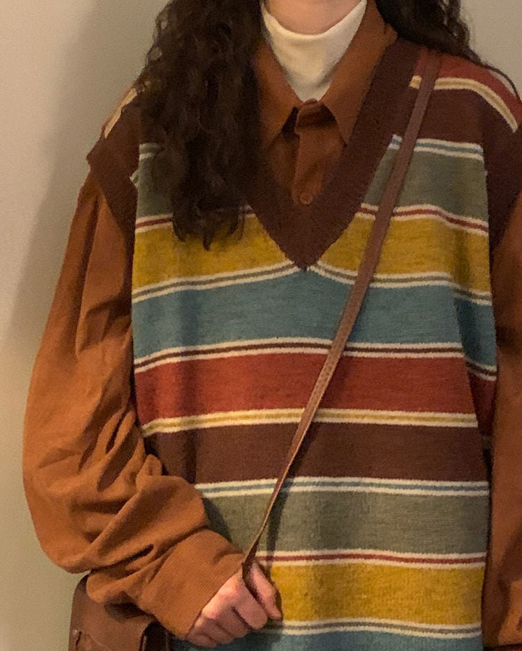 STRIPED KNIT SWEATER VEST FOR WOMEN
