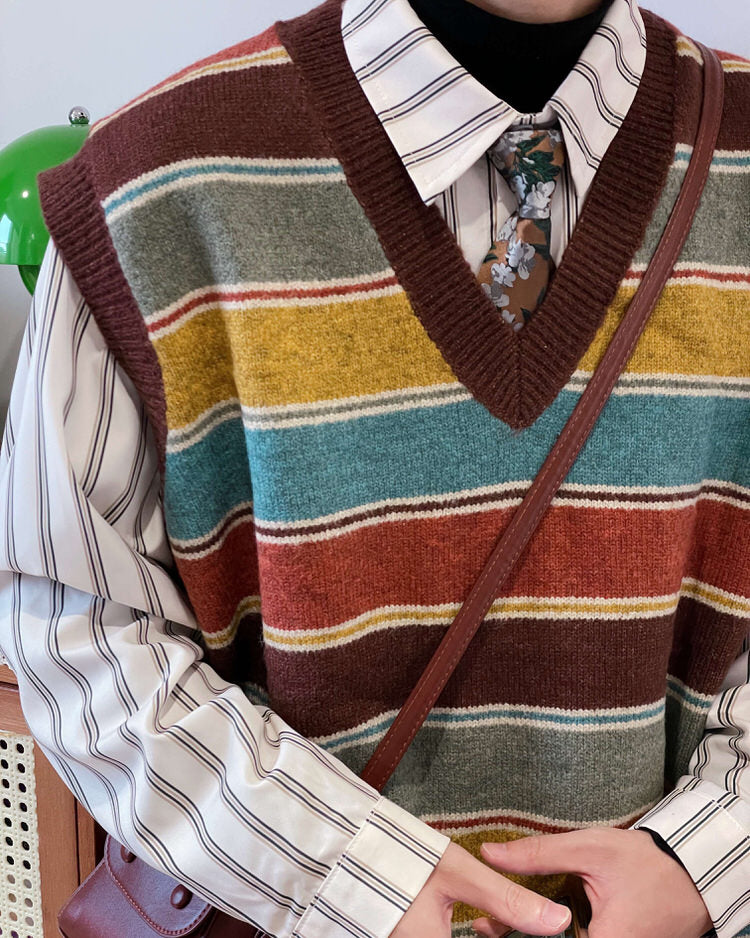 STRIPED KNIT SWEATER VEST FOR WOMEN