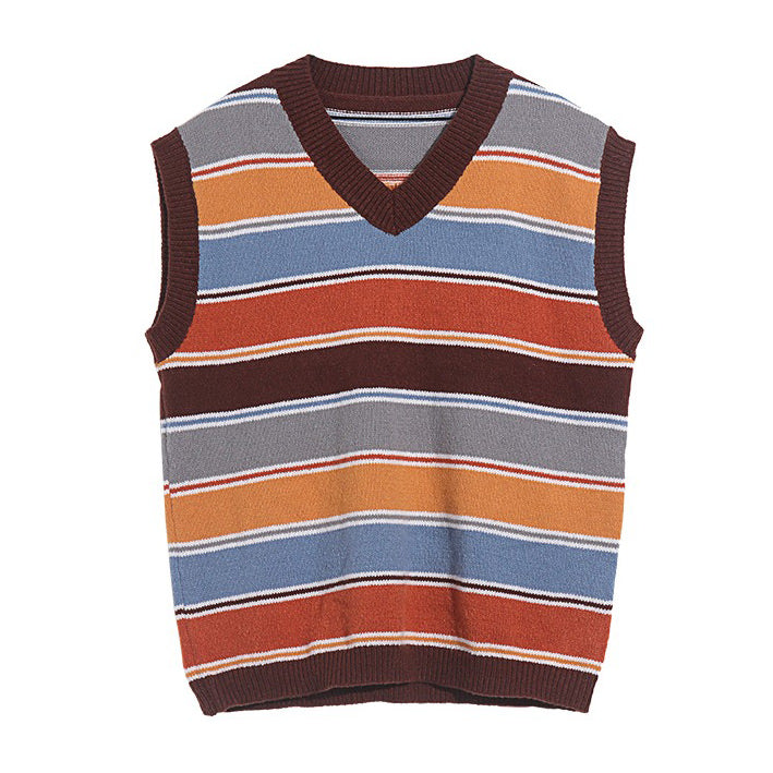 STRIPED KNIT SWEATER VEST FOR WOMEN