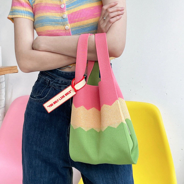 STRIPED KNIT TOTE BAG FOR DAILY