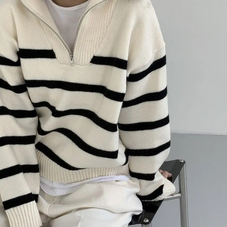 STRIPED KNIT ZIP-UP SWEATER FOR MEN OR WOMEN