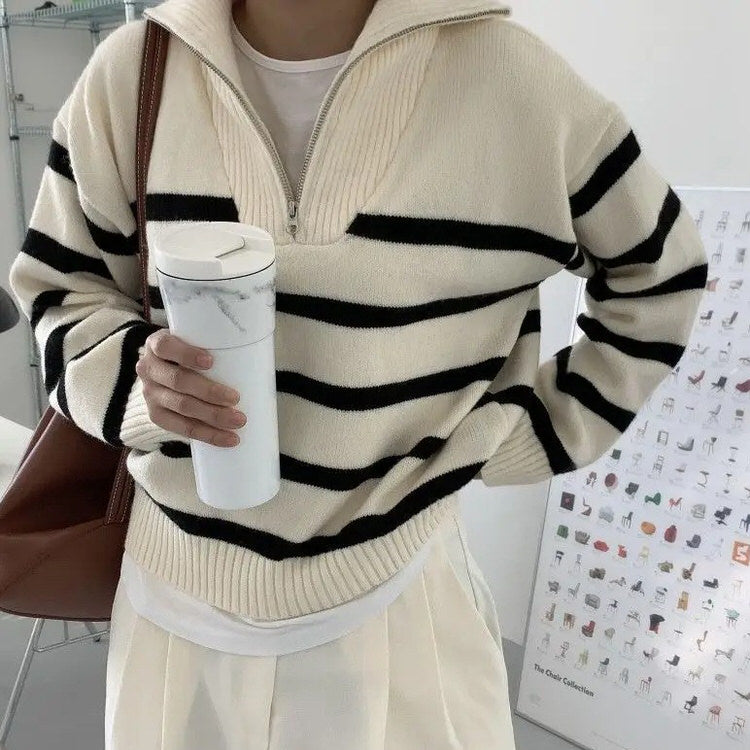 STRIPED KNIT ZIP-UP SWEATER FOR MEN OR WOMEN