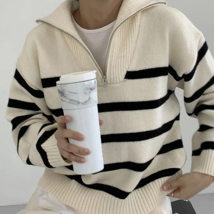STRIPED KNIT ZIP-UP SWEATER FOR MEN OR WOMEN