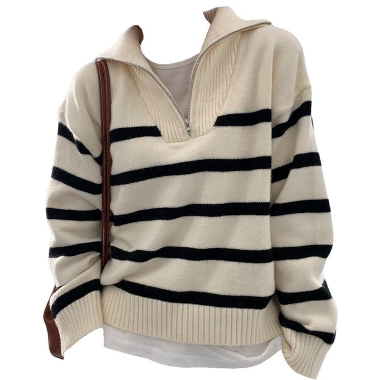 STRIPED KNIT ZIP-UP SWEATER FOR MEN OR WOMEN