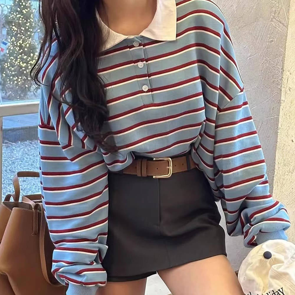 STRIPED LONG-SLEEVED POLO SHIRT FOR MEN