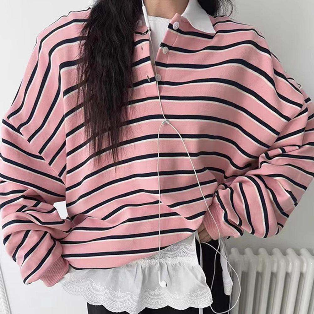 STRIPED LONG-SLEEVED POLO SHIRT FOR MEN