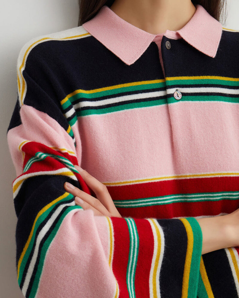 STRIPED LONG-SLEEVED POLO SHIRT FOR MEN, RUGBY POLO SHIRT