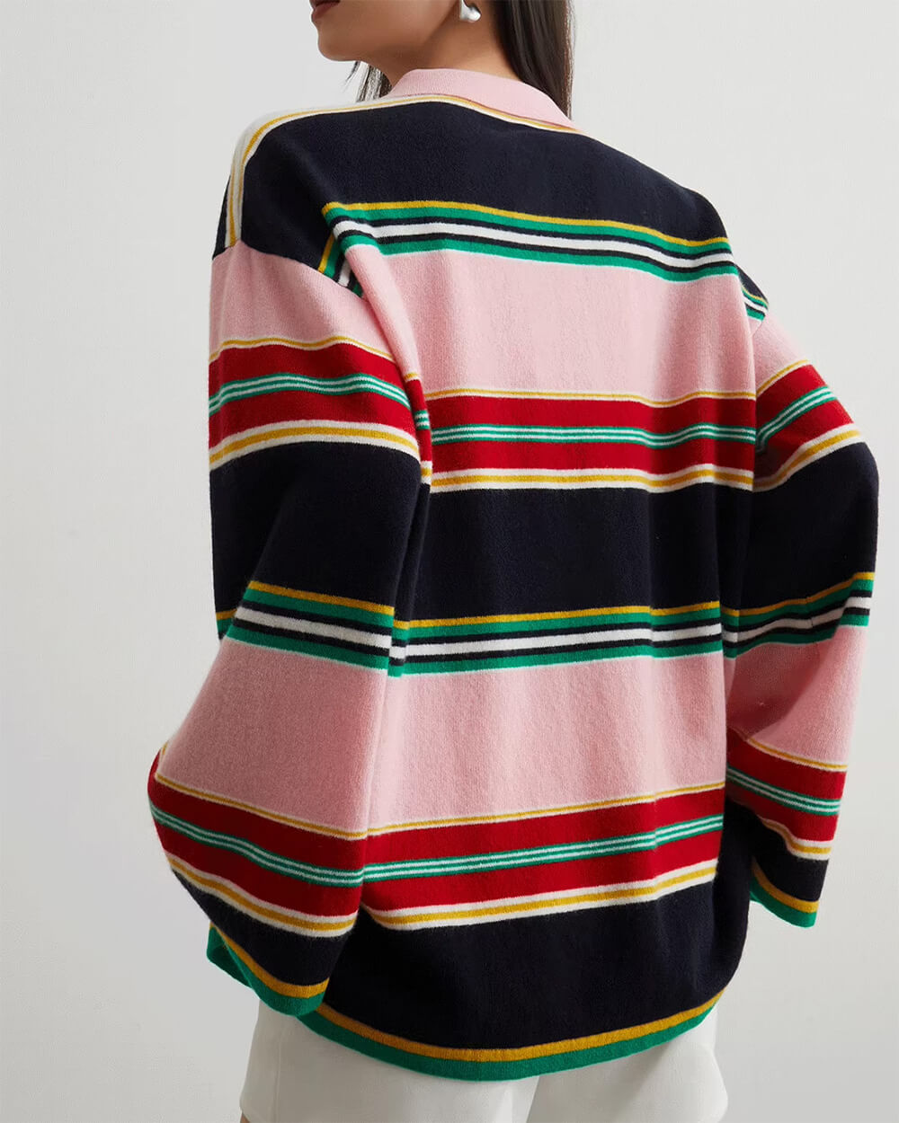 STRIPED LONG-SLEEVED POLO SHIRT FOR MEN, RUGBY POLO SHIRT