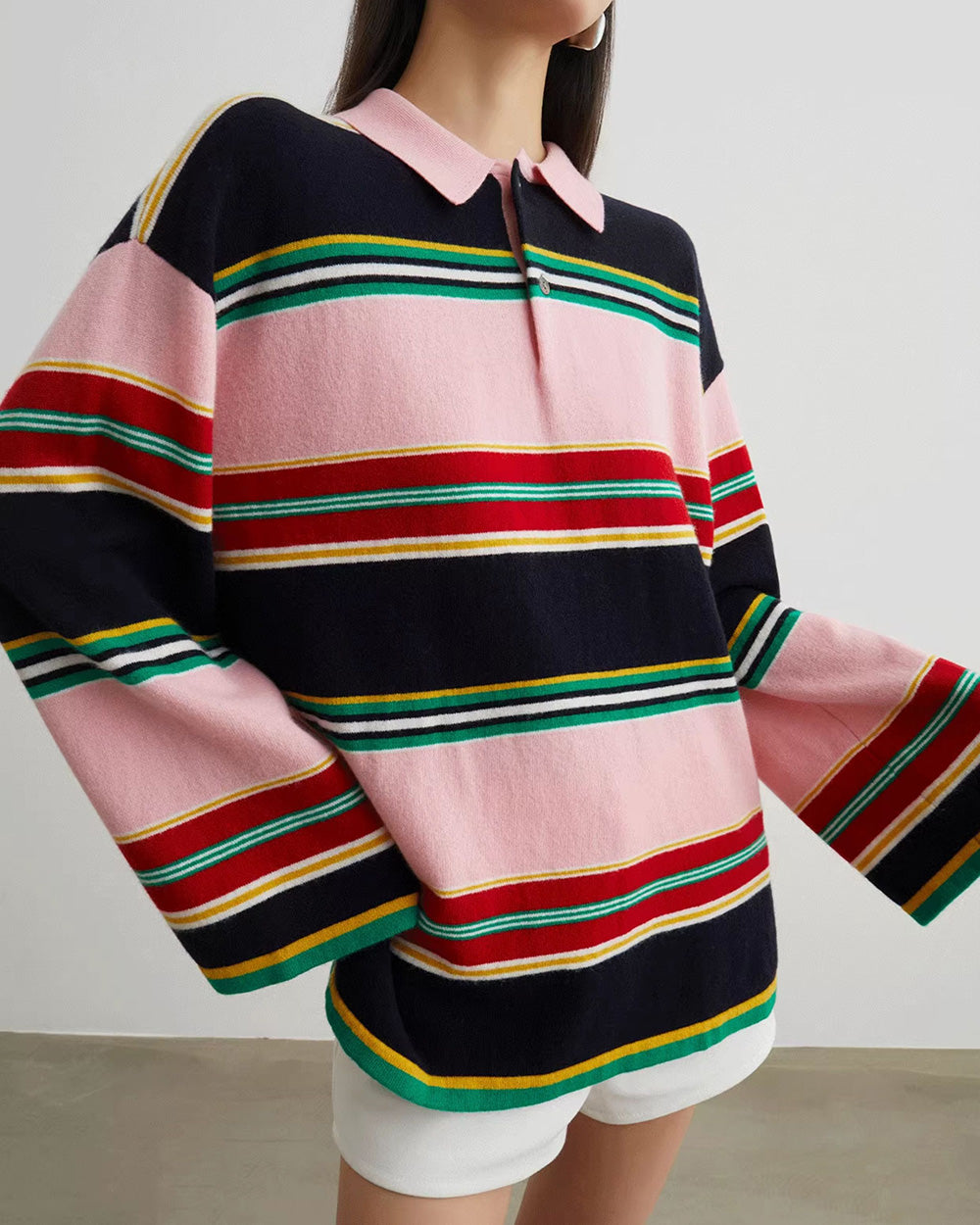 STRIPED LONG-SLEEVED POLO SHIRT FOR MEN, RUGBY POLO SHIRT