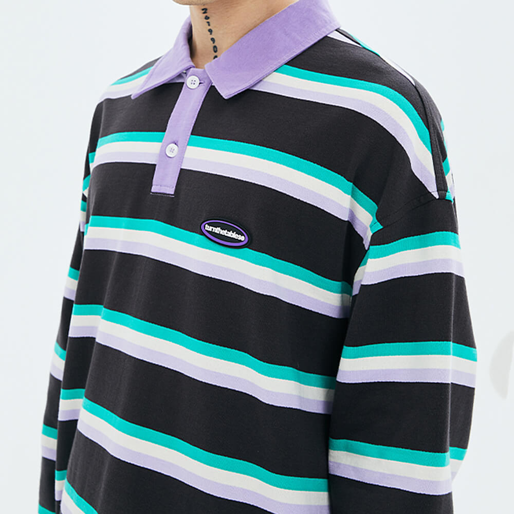 STRIPED LONG-SLEEVED RUGBY POLO SHIRT FOR MEN