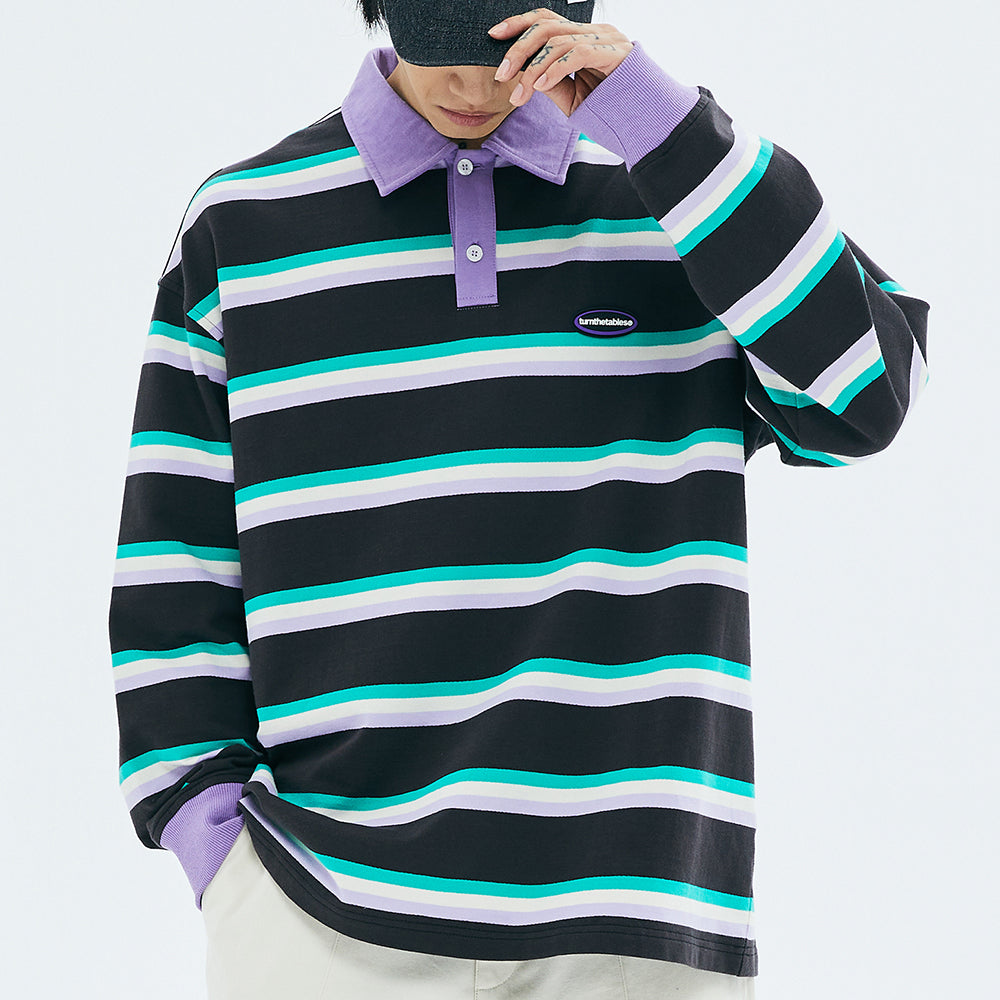 STRIPED LONG-SLEEVED RUGBY POLO SHIRT FOR MEN