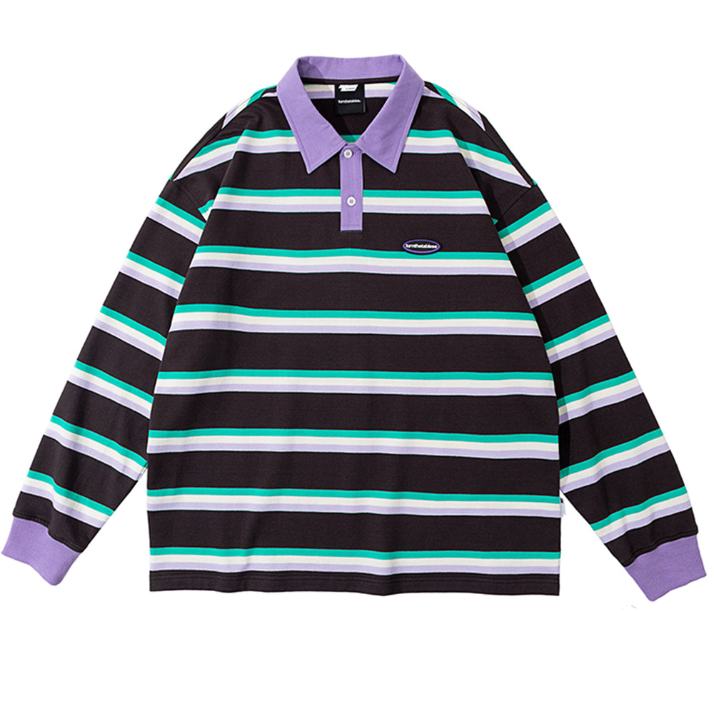 STRIPED LONG-SLEEVED RUGBY POLO SHIRT FOR MEN