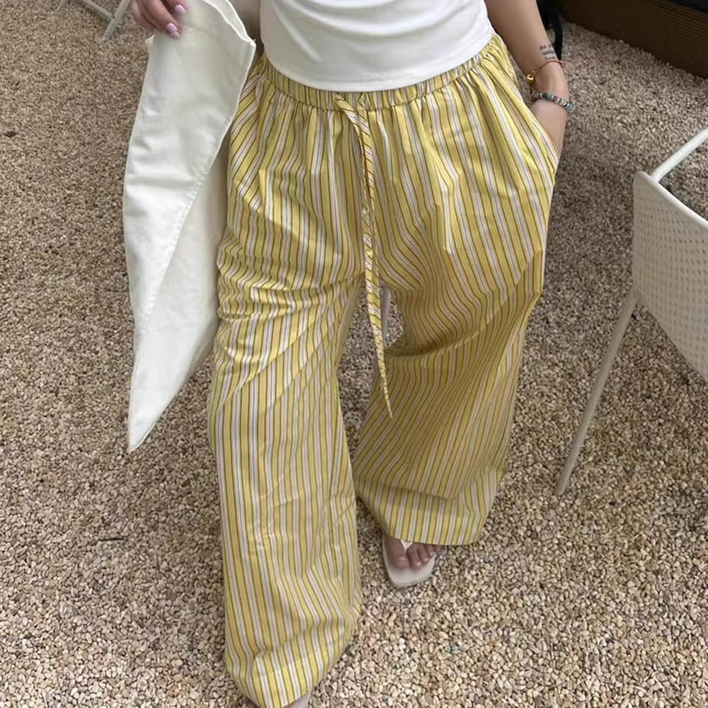 STRIPED PANTS SUMMER STRIPES WITH ADJUSTABLE DRAWSTRING WAIST