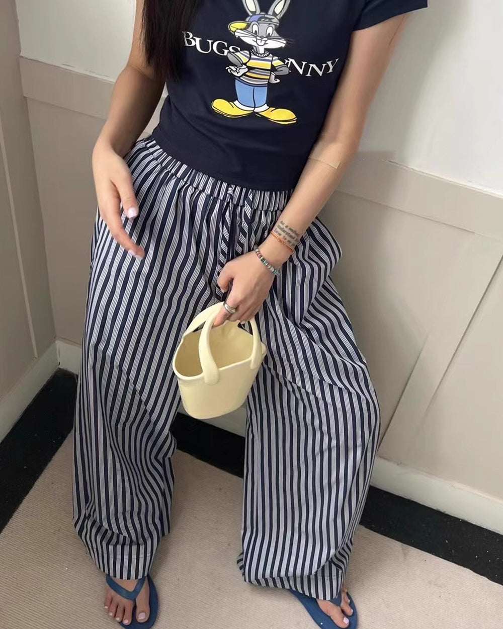 STRIPED PANTS SUMMER STRIPES WITH ADJUSTABLE DRAWSTRING WAIST